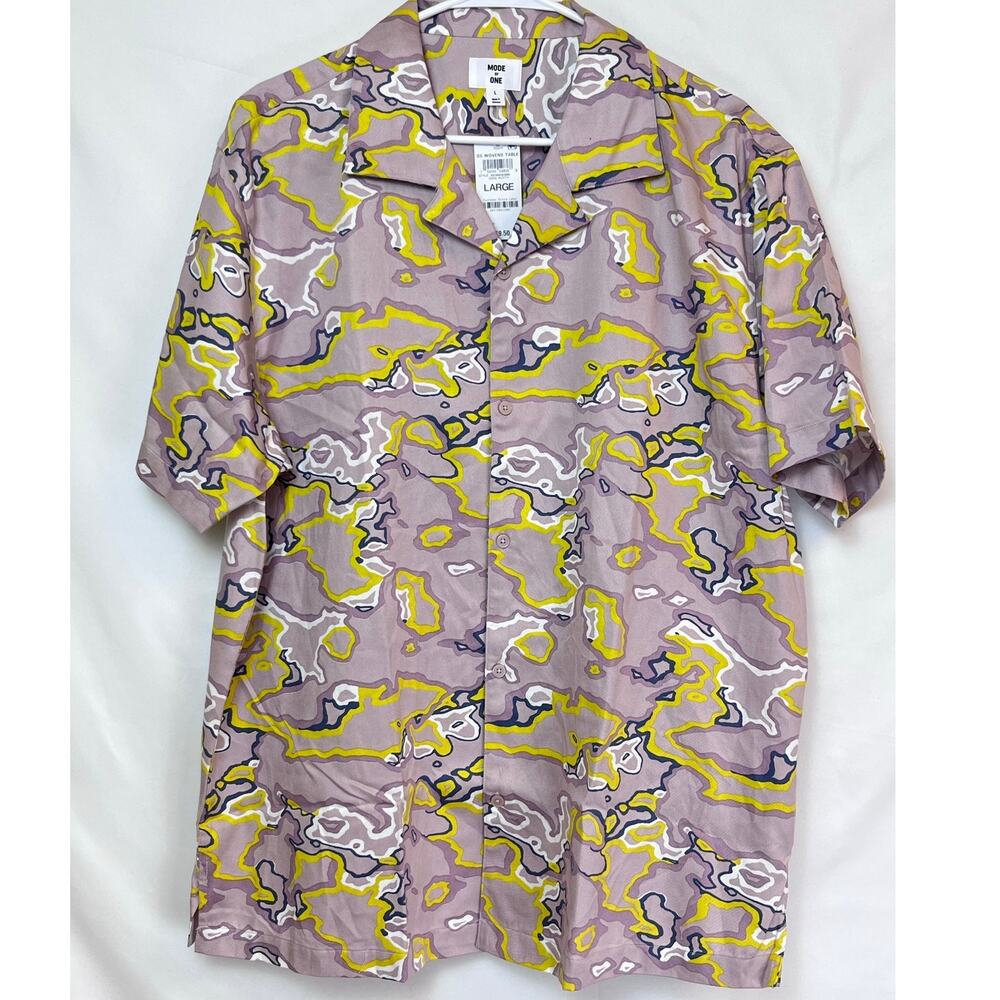 Mode of One Men's Purple Geometric Print Button Up